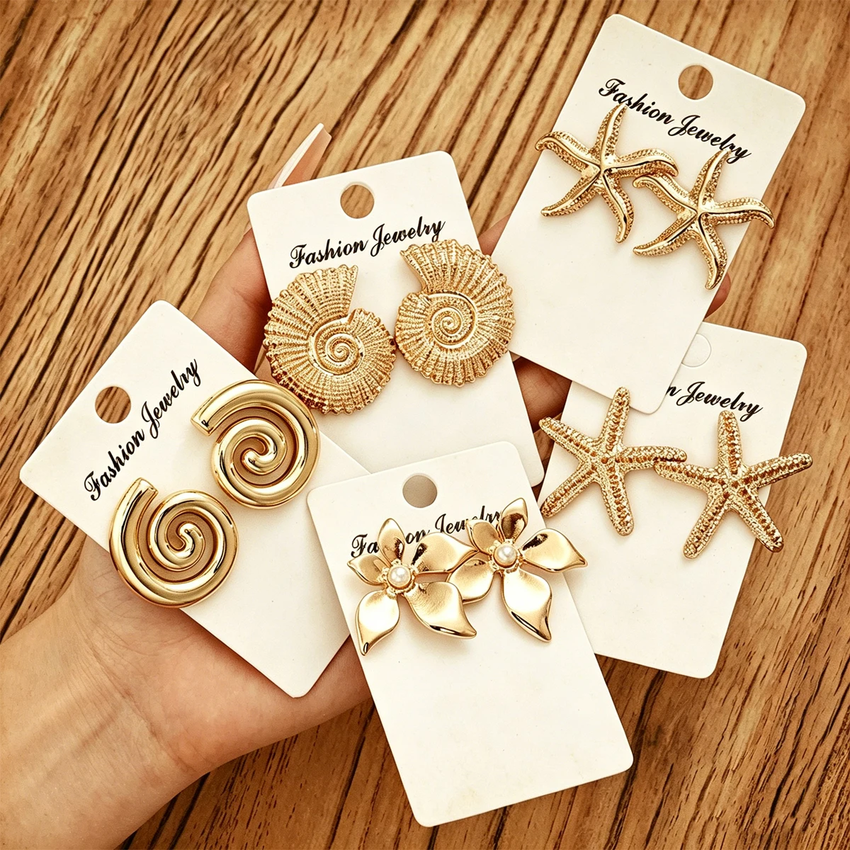 5 Pair Fashion Ocean Sea Star Earrings Set For Women Fashion Gold Color CCB Floral Smooth Earrings Boho Daily ZA Jewelry Gifts