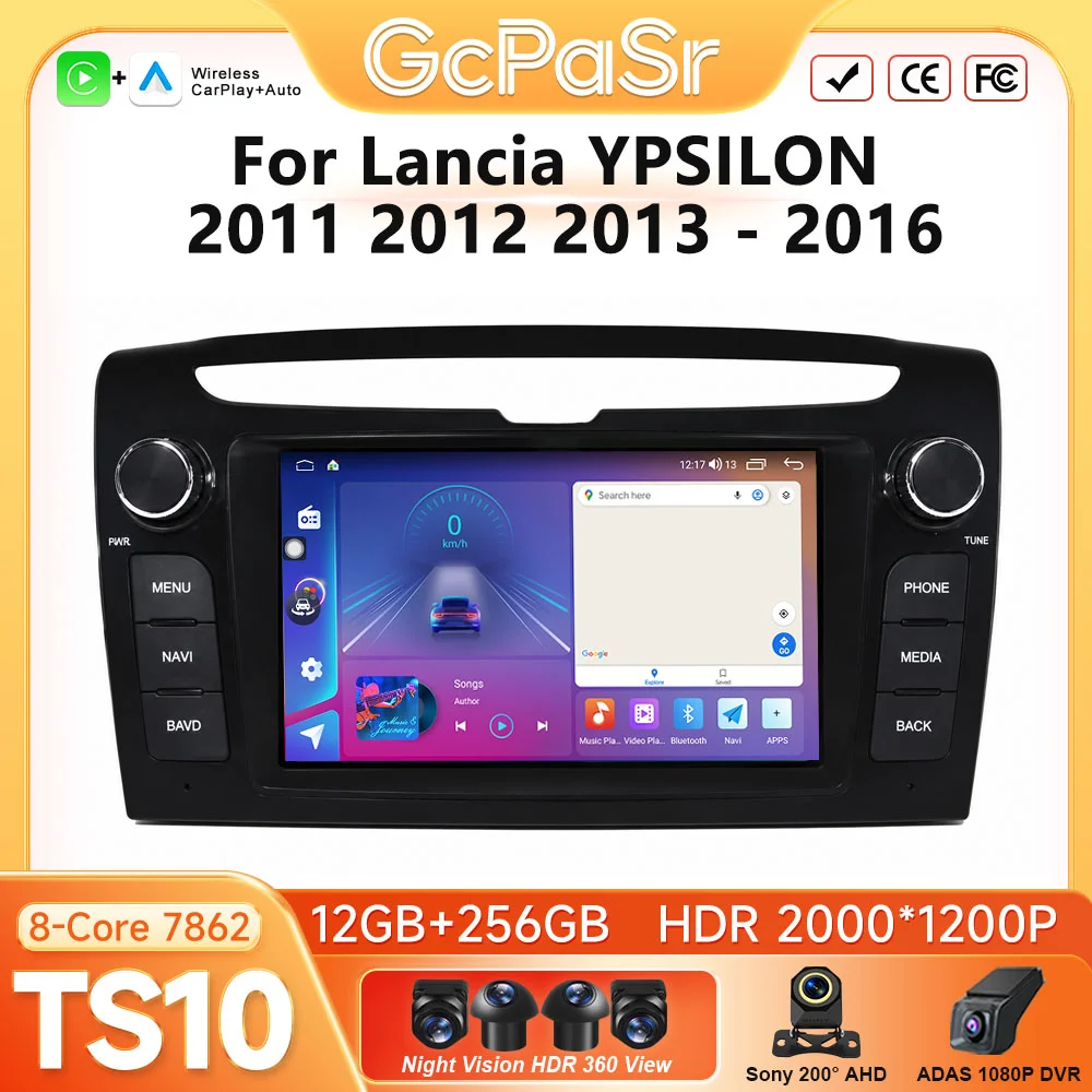 Android Auto CarPlay para Lancia YPSILON 2011 2012 2013 - 2016 Radio de coche Sistemas inteligentes para coche Pantalla GPS Navegación BT 2K DVD 1