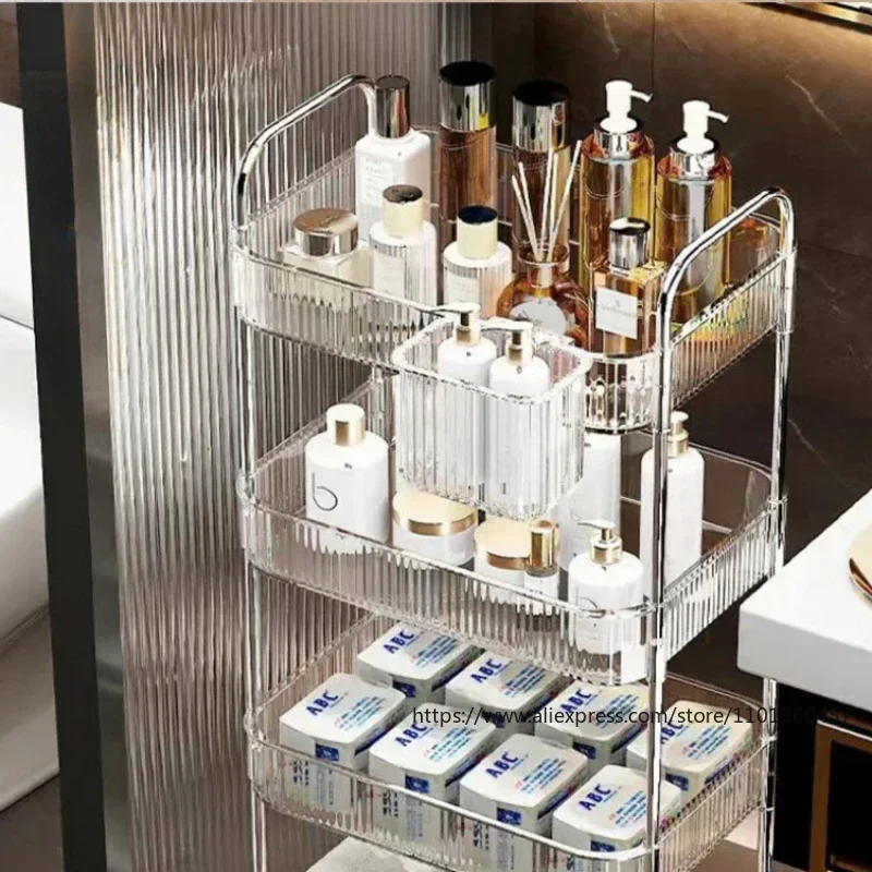 Mobile Shelf with Wheel Multi-Layers Storage Rack Home Trolley for Snacks Cosmetic Sundries Organizer 2/3/4 Tiers Rolling Cart