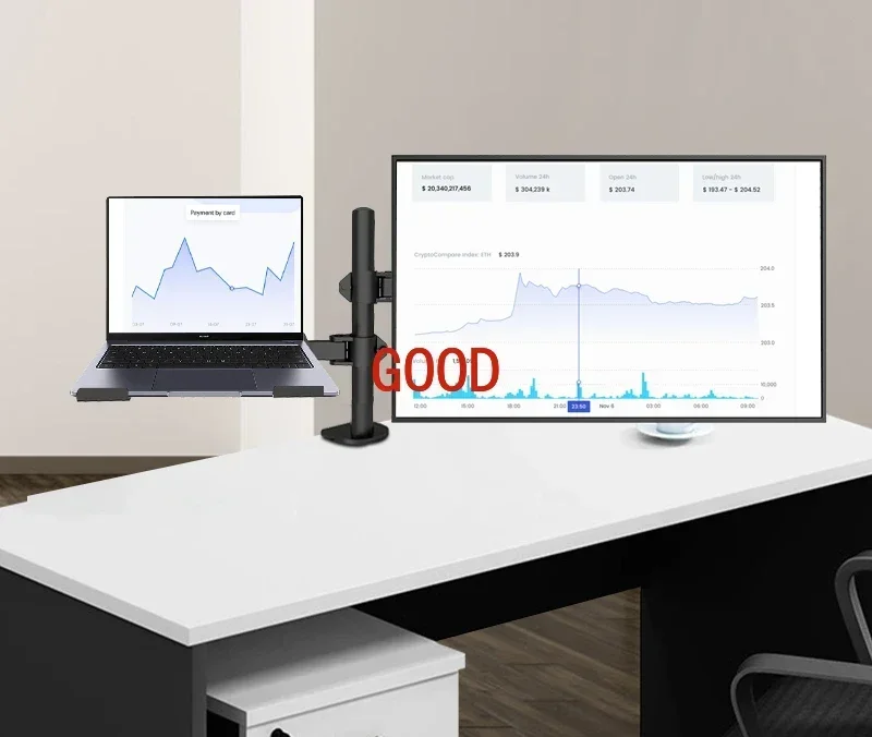 Adjustable Monitor Mount with Laptop Stand and C-Clamp Installation Monitor Arm for 13-27 inch LCD