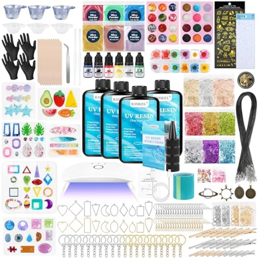 UV Resin Jewelry Making Kit, Crystal Clear Resins with Light and Molds, DIY Jewelry Making Resin Kits, Resina Starter Kit for K