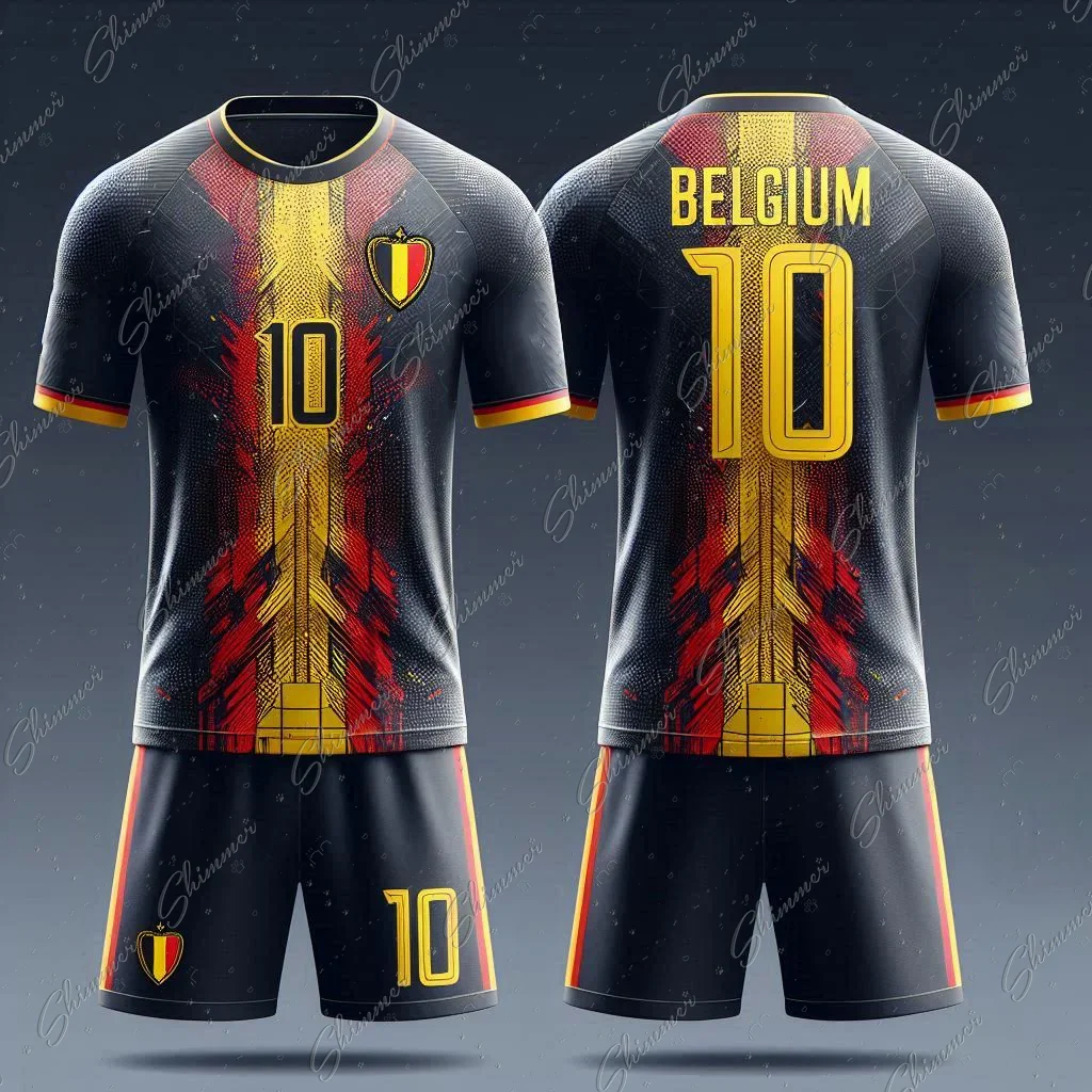 

2Pc European Cup Belgium Style Raglan Sleeve Jersey Suit Training Wear FootBall Jersey For Aldult Children Father Son Kids Sets