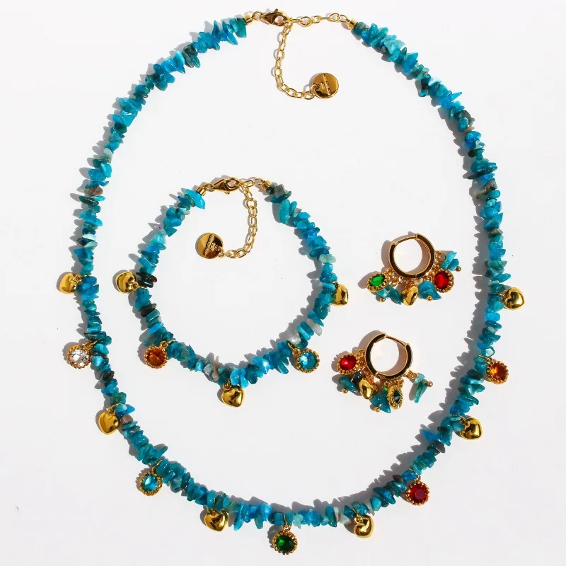 

Fashion Light Luxury Niche Design Irregularity Natural Stone Beaded Strand Necklace Color Zirconium Love Bracelet Vacation Style
