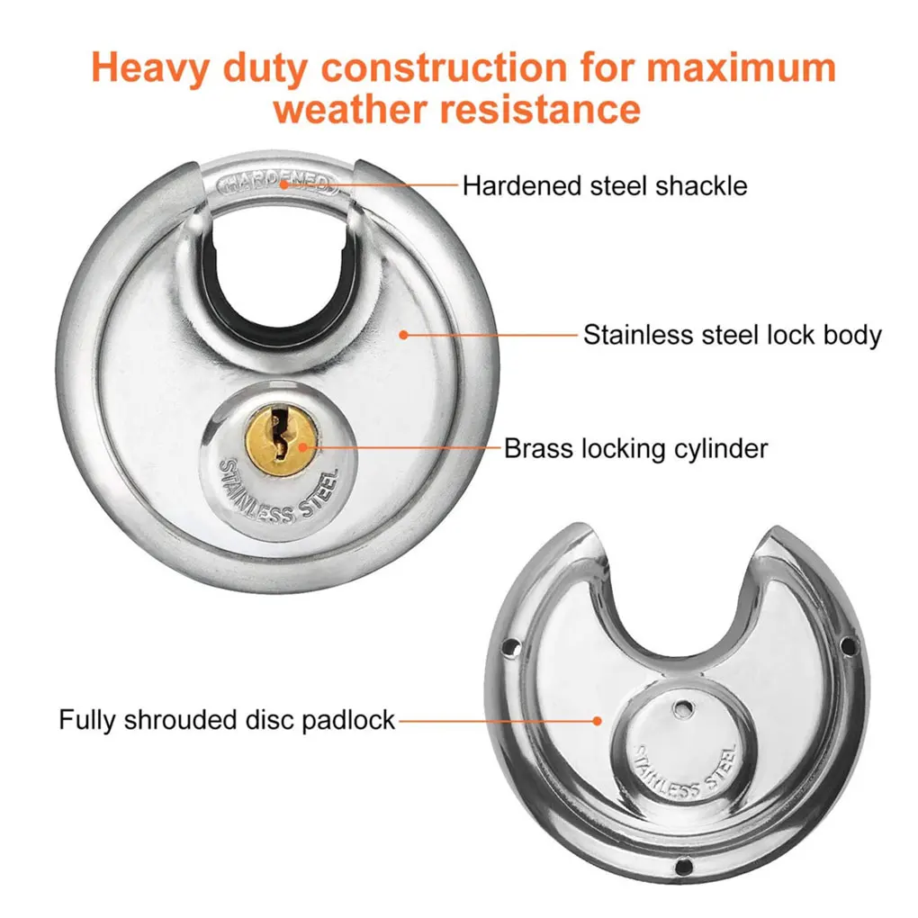 

Round Shackle Padlock Safety Door Lock Stainless Steel Window Heavy Duty Locks Security Locking Hardware Accessory Office