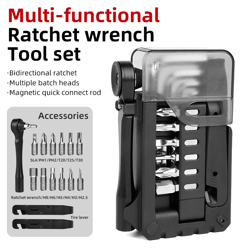 

ESLNF Bicycle Multitool Two-Way Ratchet Wrench Kit Portable Magnetic Allen Key Tools Set Box Bike Repair Tool