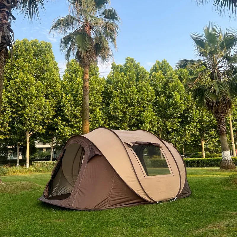 خيمة خارجية مقاومة للماء محمولة تتسع لـ 5-8 أشخاص، سهلة الإعداد للتخييم العائلي، مثالية للمشي لمسافات طويلة والسفر والنزهات على الشاطئ مع مساحة تخزين