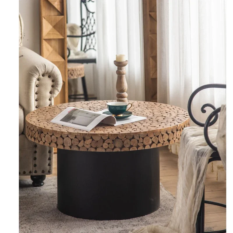 

American-Style Sofa Side Table Solid Wood round Tea Table Bedroom Art Night