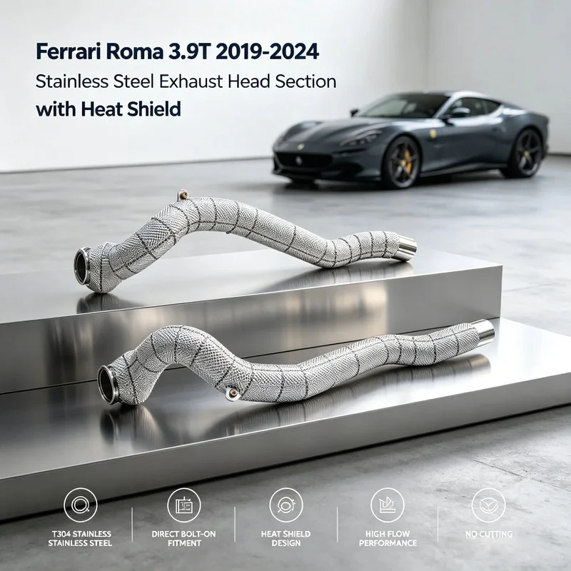 High Performance Stainless Steel Downpipe for Ferrari Roma 3.9T 2019-2024 Exhaust Pipes Catalytic Converter with Heat Shield