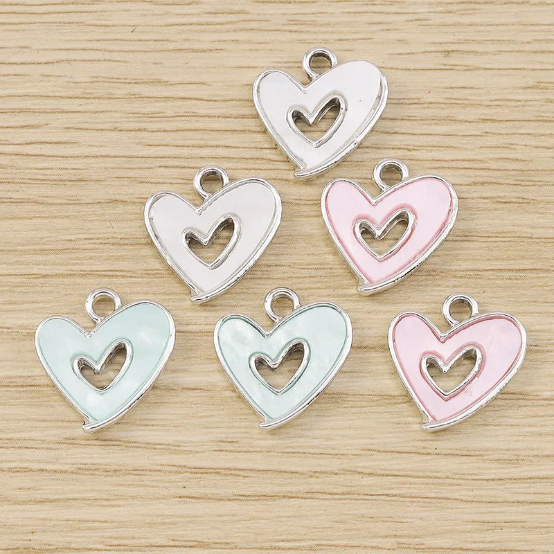 Tusember 10 Stück Exquisite Silberfarbene CZ-Kristall-Herzanhänger für Ohrhänger, Halsketten und Schmuckherstellungszubehör – Detail 3