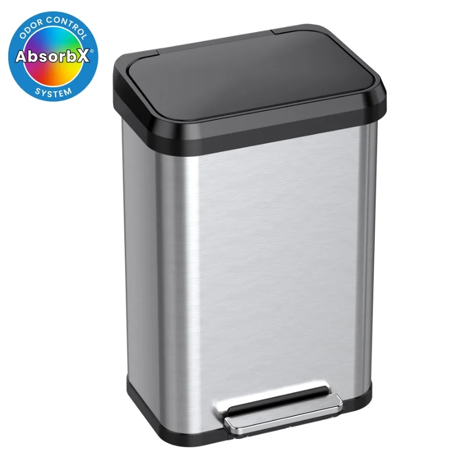 

SoftStep EXP 13.2 Gallon Step Pedal Trash Can with AbsorbX Odor Filter, Stainless Steel Body Durable Plastic Lid, Silver, Ideal
