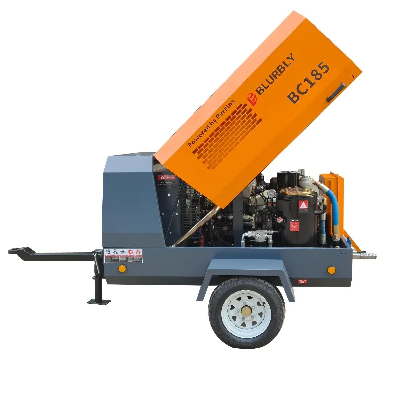 Small Portable Diesel Screw Air Compressor 185 CFM Imported Engine Towable Stationary Configuration Air Cooled with Pump Air End