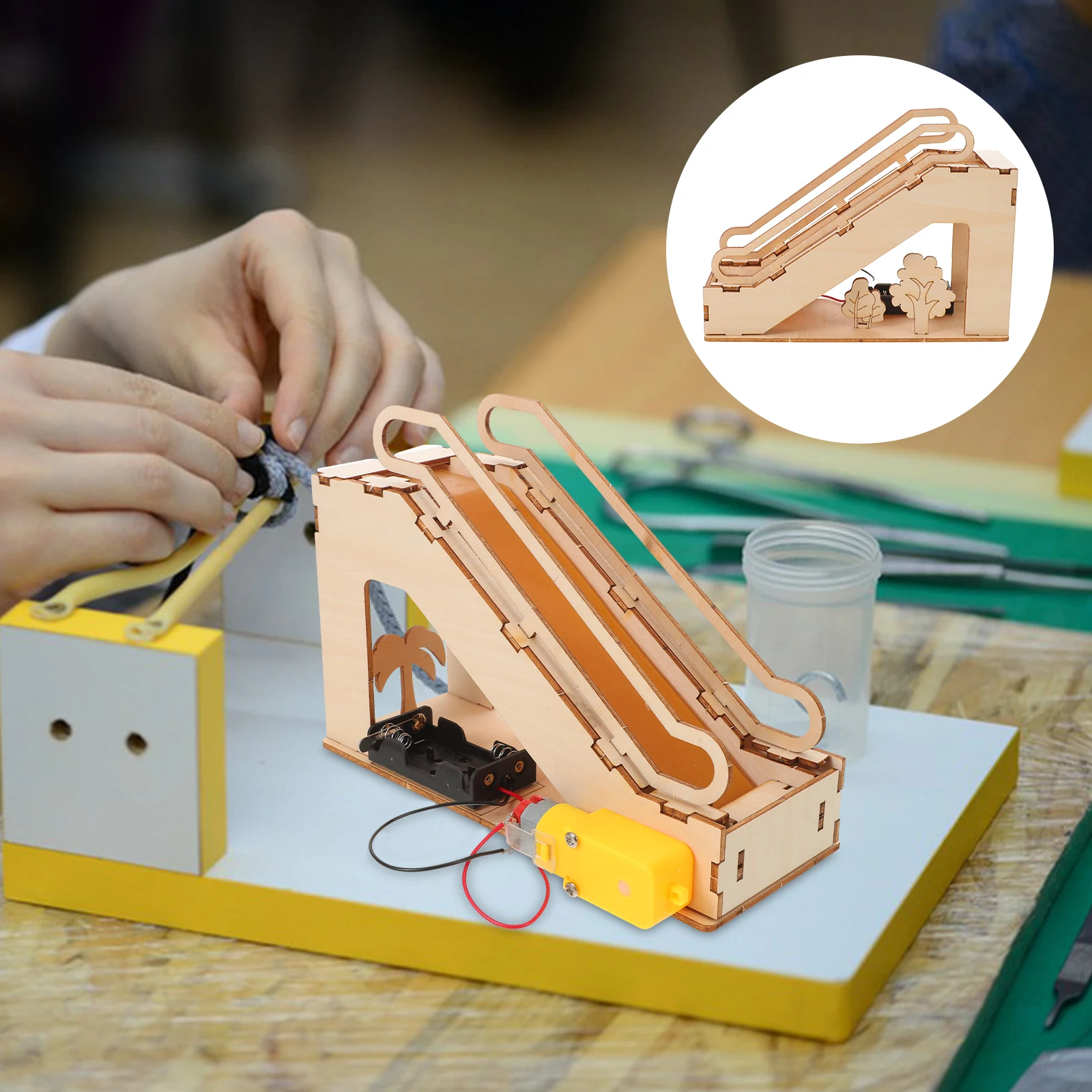 

Science and Technology Education Toys Experiment Kit Suite Wooden Escalator Puzzles Elevator for Kids Child
