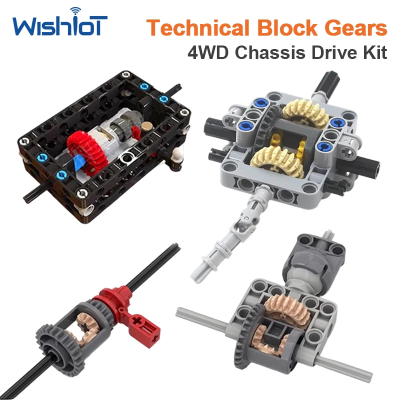 Central Differential MOC Building Blocks Modified Differential Lock Gear 65413 65414 Gearbox Hole Arm Beam Tech Bricks For Car