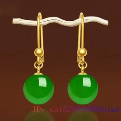 Jade Bead Earring Jewelry Natural Chalcedony Lucky Gifts Amulet Gemstone Fashion Women Green