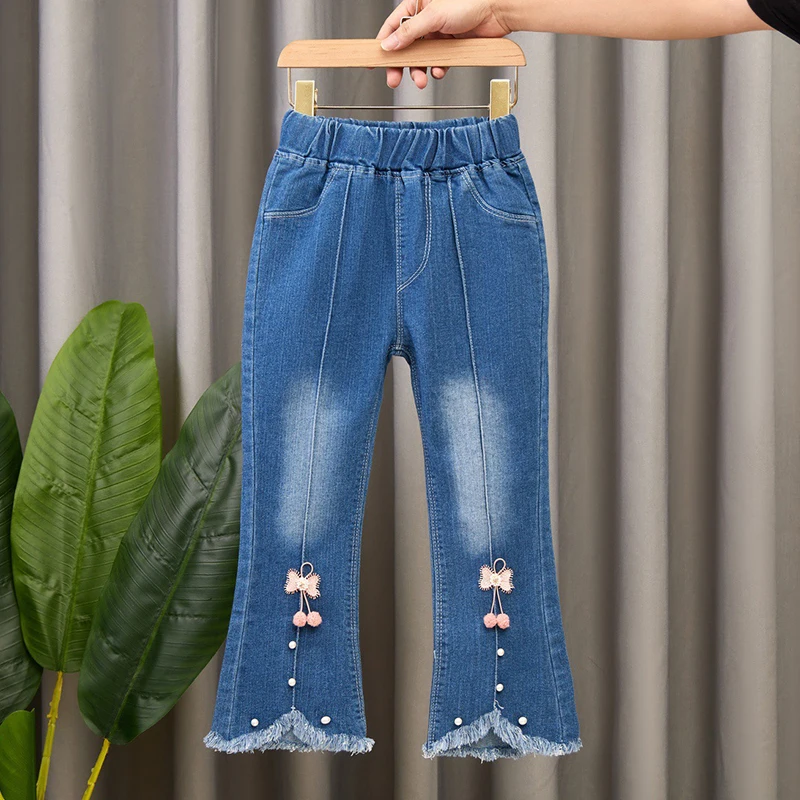 Jeans de cowboy décontractés pour enfants, pantalons à cloche, vêtements pour enfants, bébés filles, printemps, automne