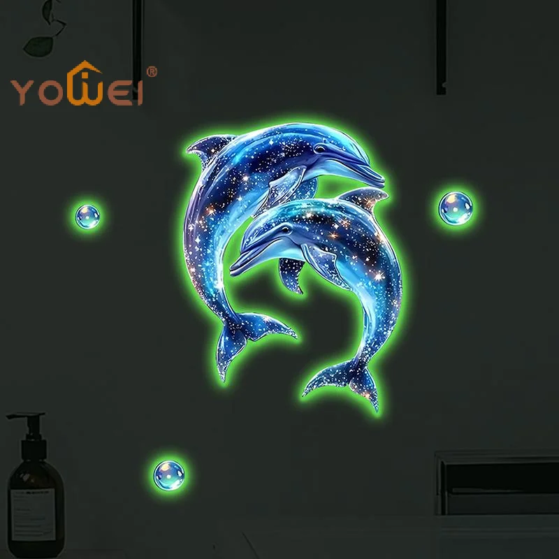 Latest Glow-in-the-Dark Dolphin Toilet Sticker Bath Decor Self-Adhesive Removable Wall Sticker Car Sticker Lights Up At Night