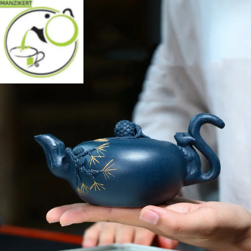 

Chinese Yixing tea pots Purple Clay Teapot beauty kettle Raw ore Azure mud Handmade Teaware Tie Guanyin Tea Ceremony Gifts 240ml