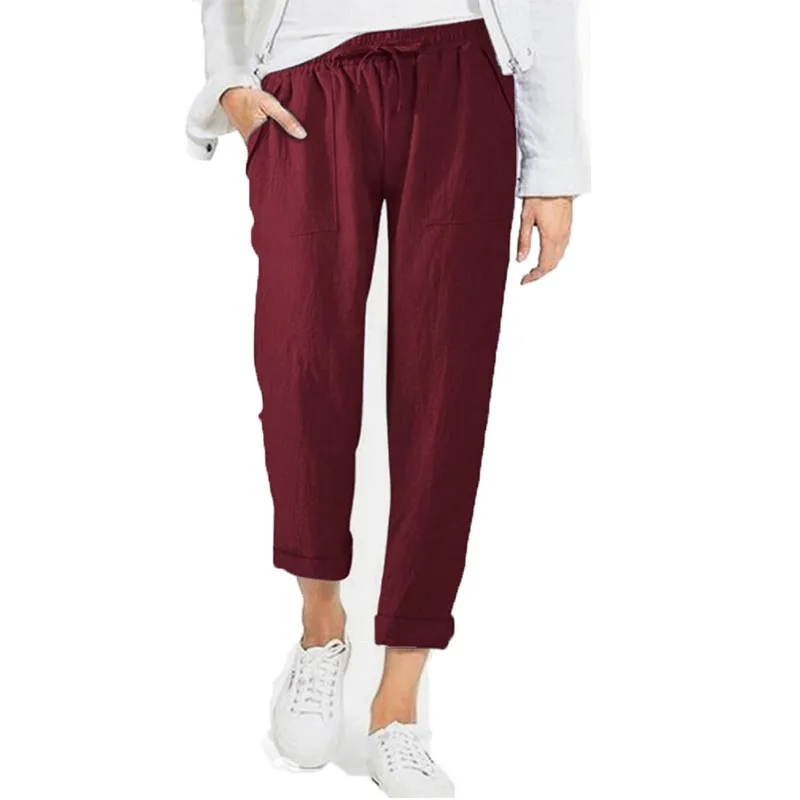 Spring Summer Solid Color Elastic Waist Pencil Pants Multiple Colour Lacing Trousers Simplicity Casual Fashion Women Clothing