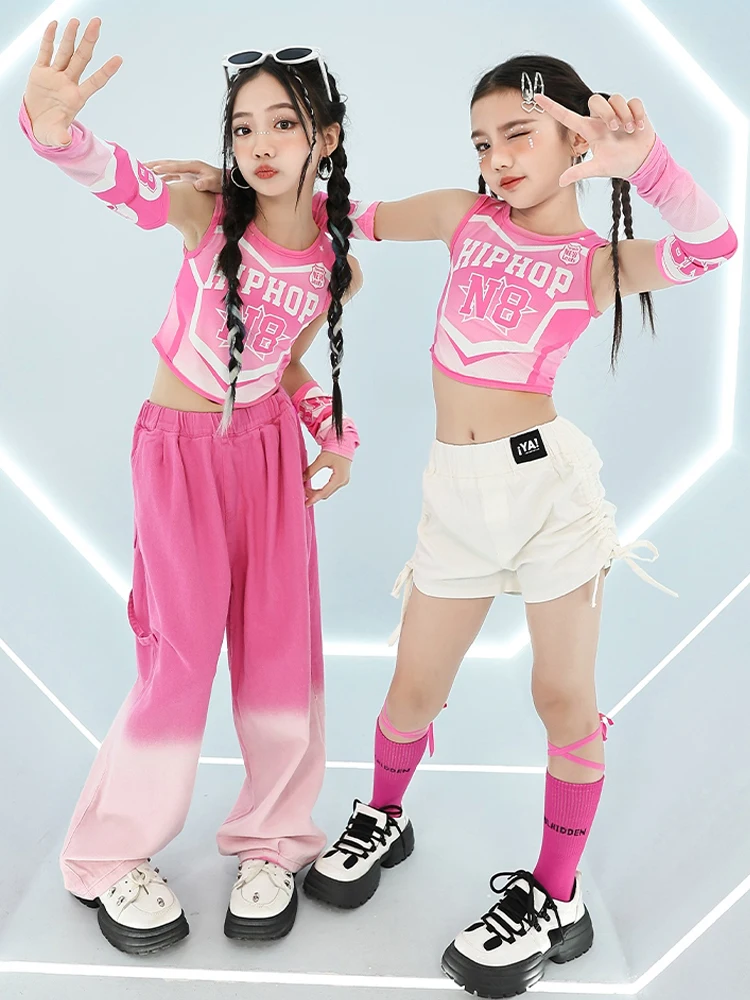 Kpop Jazz Roupas de Dança para Meninas, Colete Rosa e Calças, Traje de Cheerleading Performance, Concert Stage Vestuário, Y2K, BL13389