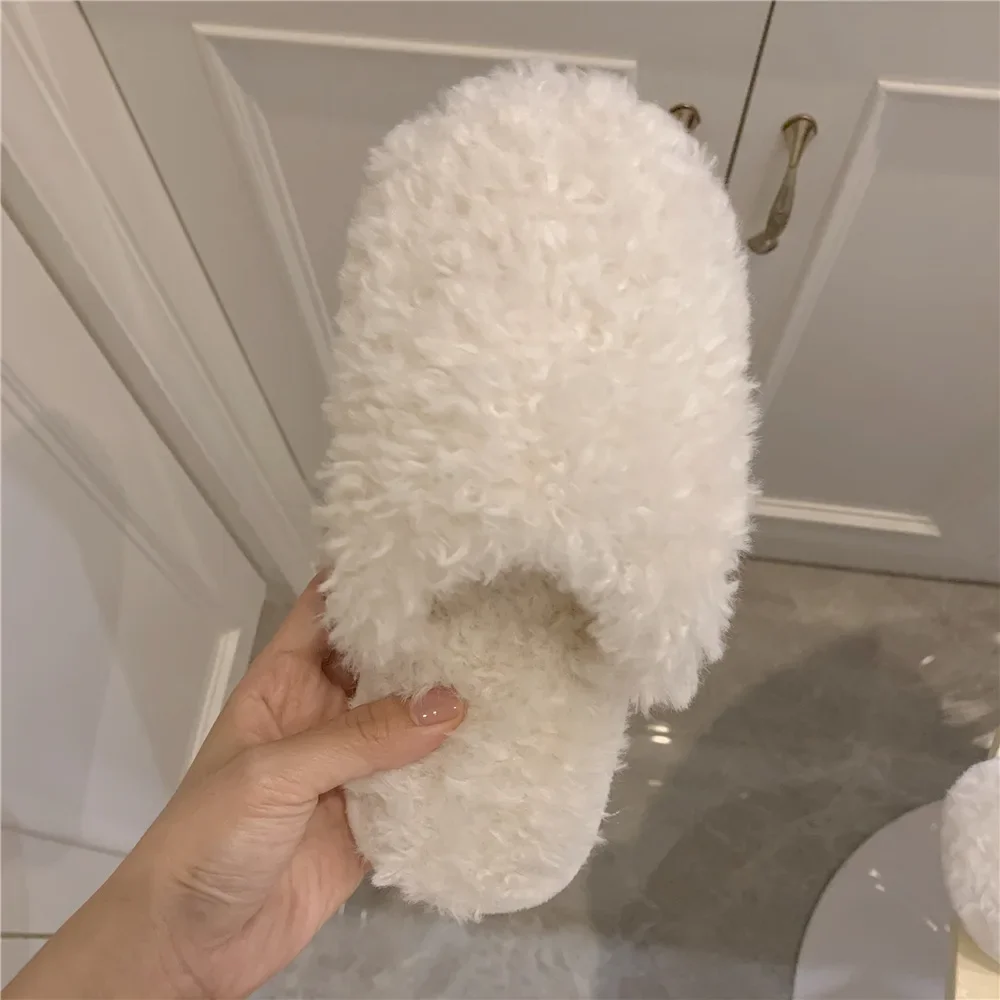 Winter Warm Cotton Slippers Women\'s Fashion Solid Color Plush Slippers Indoor Floor Couples House Shoes Soft Fur Slippers