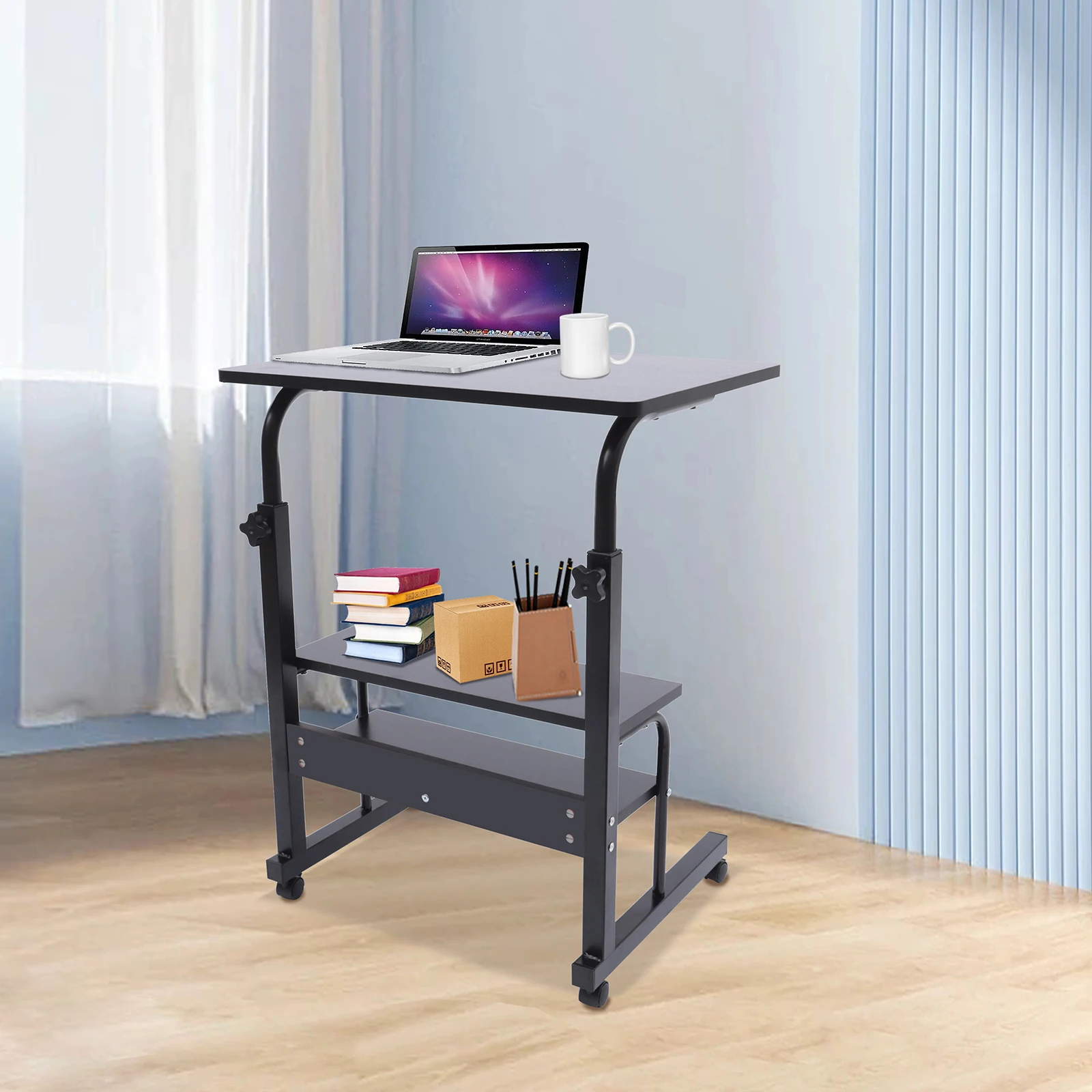 Mobile Adjustable Bedside Table Mobile Laptop Table w/ Wheels Space-saving Portable Mobile Laptop Table Liftable Computer/Office