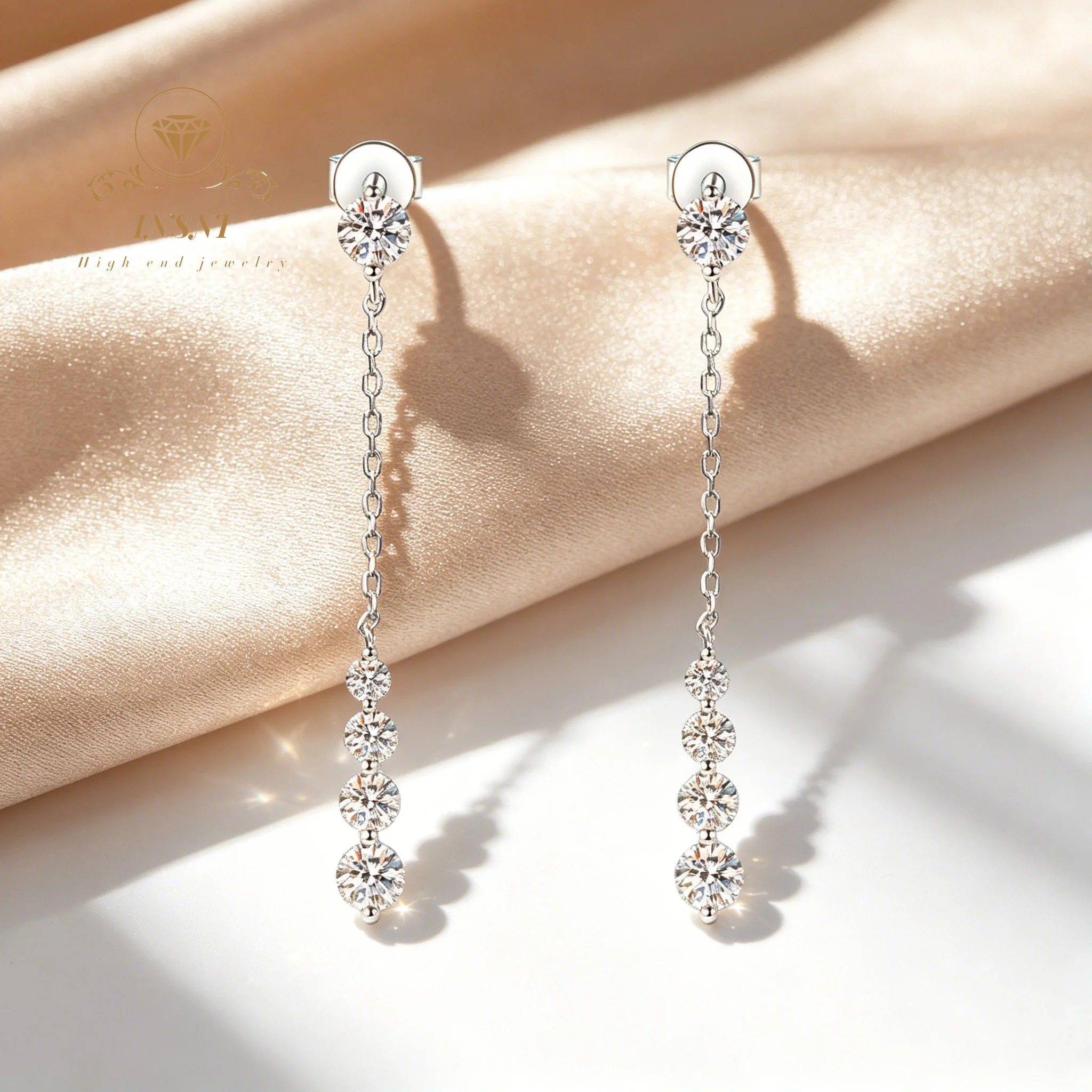 

S925 Sterling Silver Moissanite Stud Earrings Women's Fringed Earrings Exquisite Temperament Light Luxury High-end Jewelry Gift