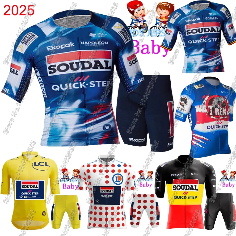 Kids 2025 Soudal Quick Step Team Belgium Cycling Jersey Set Boys Girls Yellow Cycling Clothing Children Bike Suit MTB Ropa