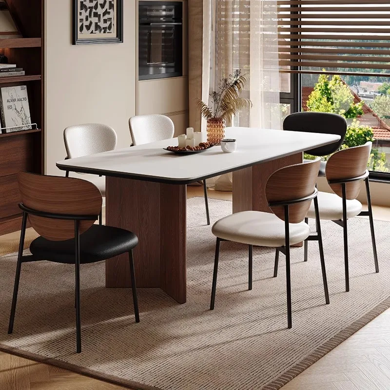 

Mid century Luxury Modern Top Rectangle Marble Solid Wood Dining Table Chair Set with 4 6 Seater Restaurant Furniture Designs