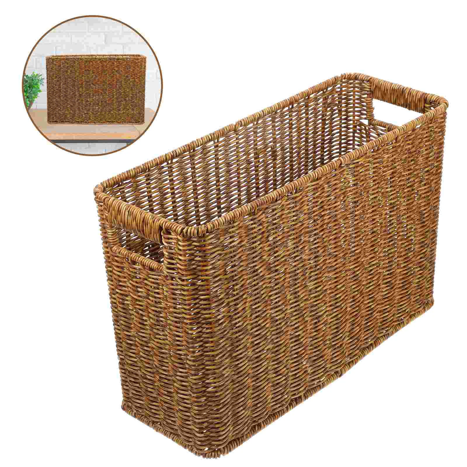 

Magazine Newspaper Basket Handled Woven Holder Decorative Food Large Storage Imitate Rattan Toiletries