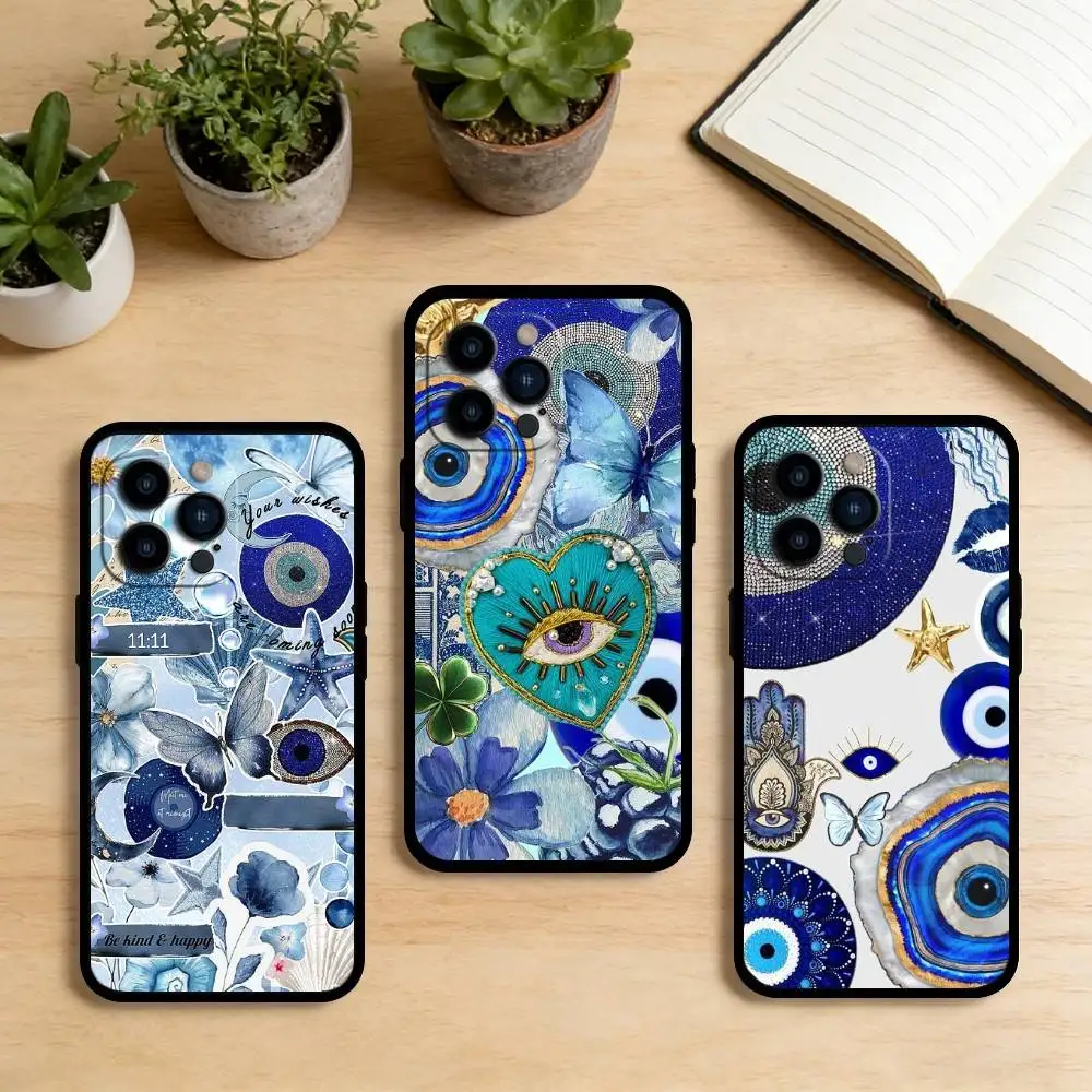 

AAA Evil Eye Butterfly Collage Phone Case For iPhone 17,16,15,14,13,12,11 Plus,Pro Max,XS,Soft Silicone Black Cover