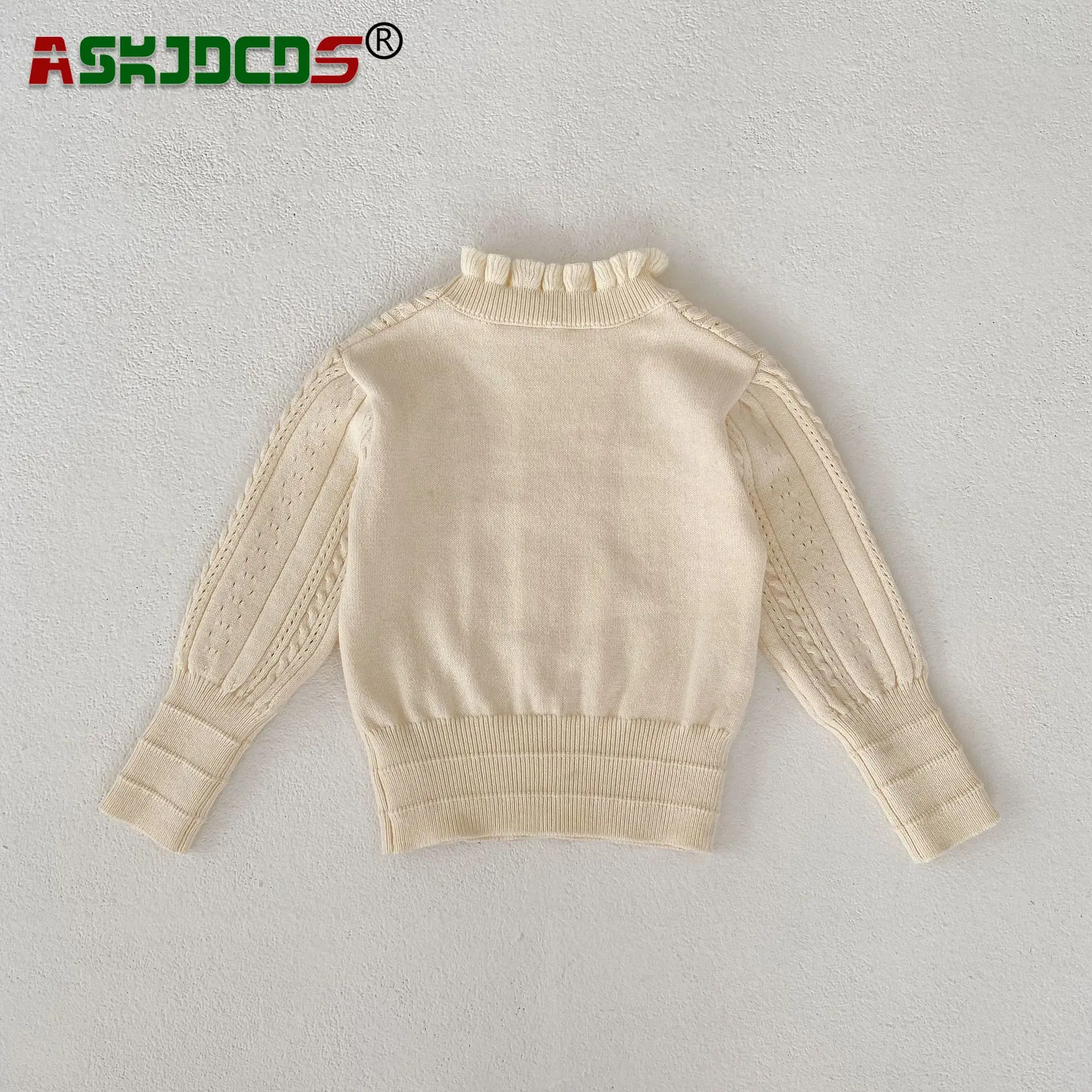 2023 Autumn Top Sweater Baby 0-3Y Winter Infant Kids Girls Full Sleeve Solid Color Ruched Standing Collar Hollowed Out Knitted