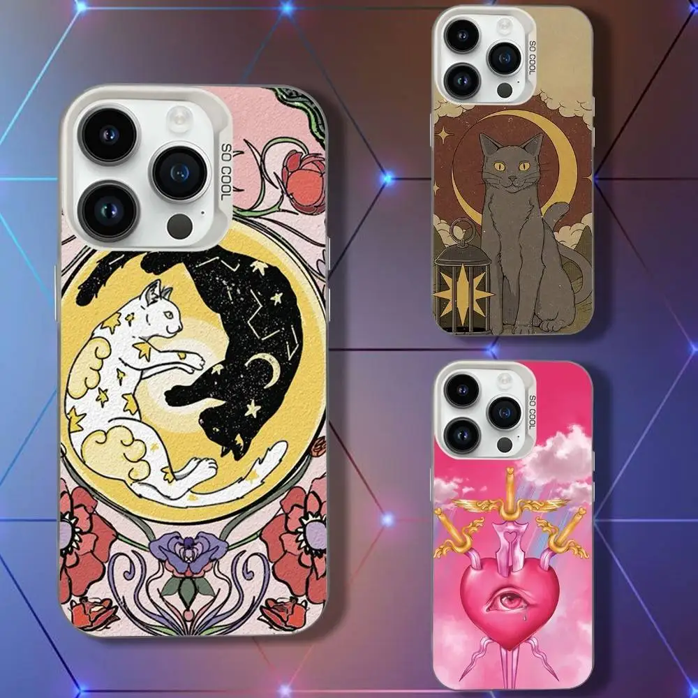 

T-Tarot Card Phone Case For iPhone 16,15,14,13,12,11,Pro,XS,Max,Plus,Mini,SE White Candy Matte Shockproof Cover