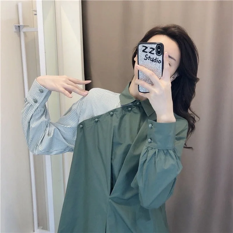 Camicie donna Patchwork irregolare Baggy BF Style Fashion femminile Hipster Daily Blusas causale Chic Tender Retro coreano