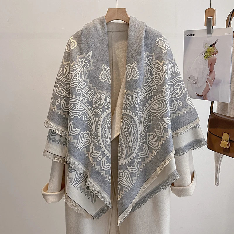 وشاح كشمير نسائي ذو علامة تجارية فاخرة لعام 2025 - شال الباشمينا شتوي دافئ مخطط ومطبوع، فولارد ومعطف #3