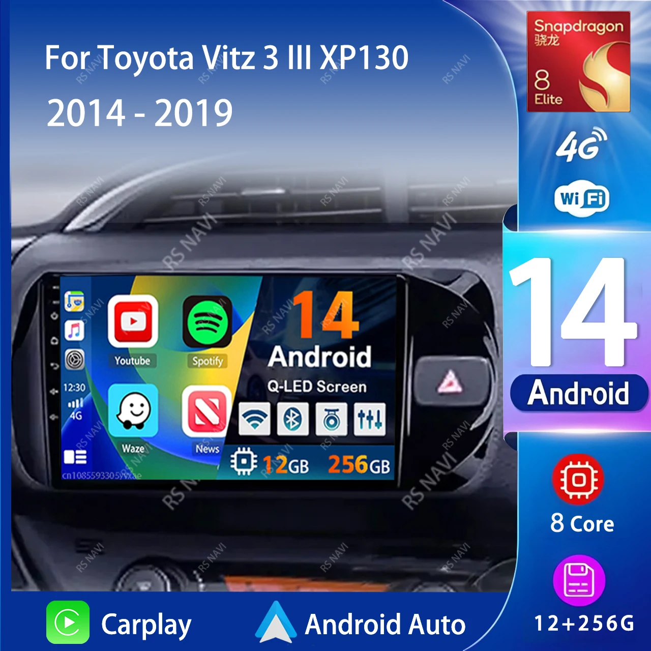 

Android 14 Carplay DSP WIFI+4G Car Radio Multimedia Player For Toyota Vitz 3 III XP130 2014-2019 Autoradio Stereo 2din Head Unit