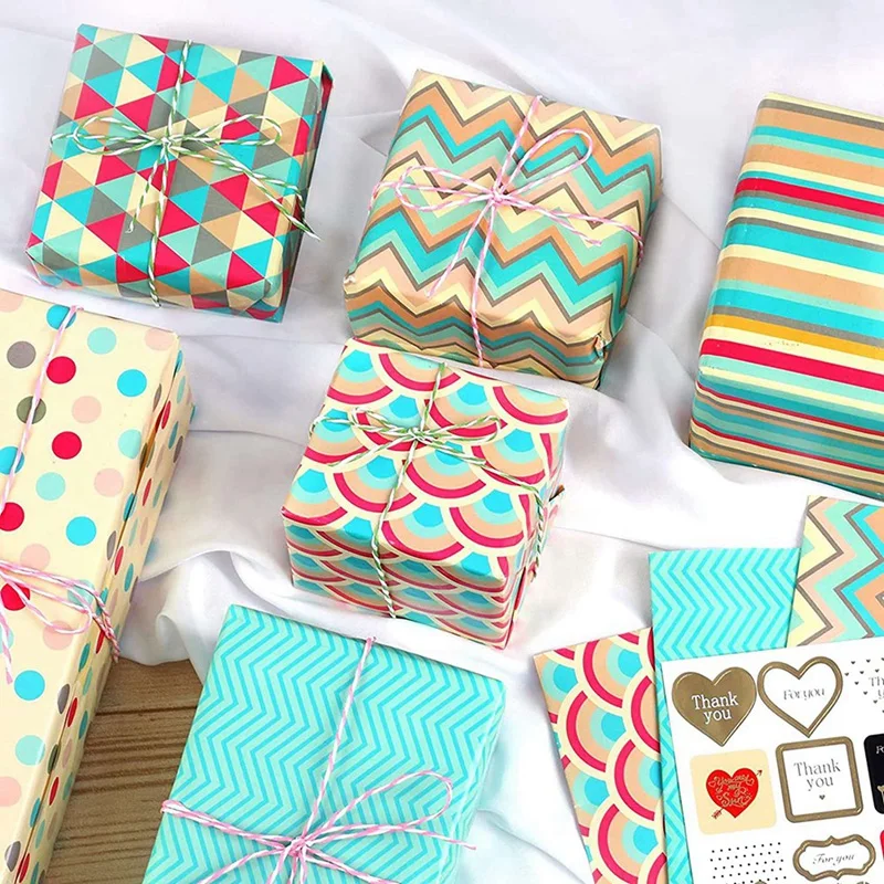Упаковочные бумажные листы, набор упаковочной бумаги для рождественского дня рождения, 12 шт. подарочных оберточных бумаг