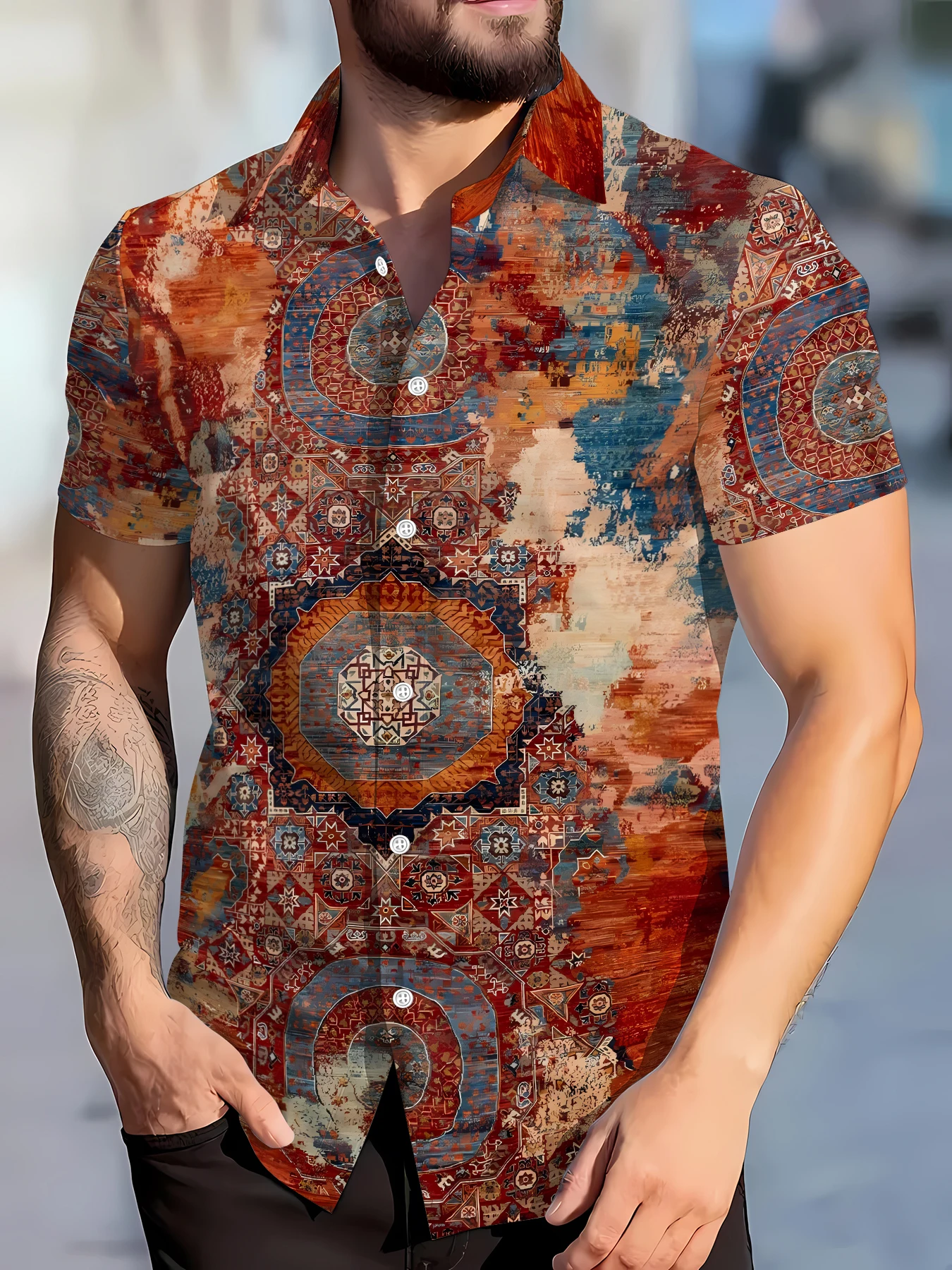 

Мужская летняя рубашка 2026 года - с 3D-принтом - дышащая, легкая, модная, повседневная, для активного отдыха