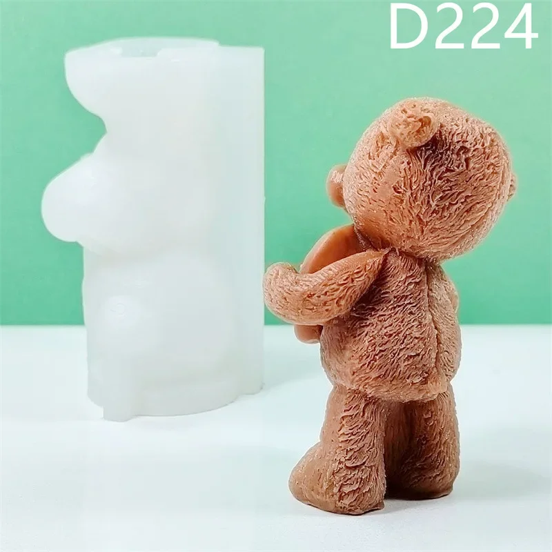 Valentine\'s Day Love Bear Silicone Candle Mold 3D Standing Bear Hugs Love Heart Crafts Resin Gypsum Soap Mold Home Gifts