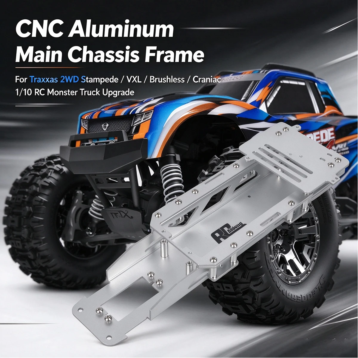 Aluminum Main Chassis Frame for Traxxas 2WD Stampede Brushless / Stampede VXL/ Stampede / Craniac 1/10 RC Monster Truck Upgrade