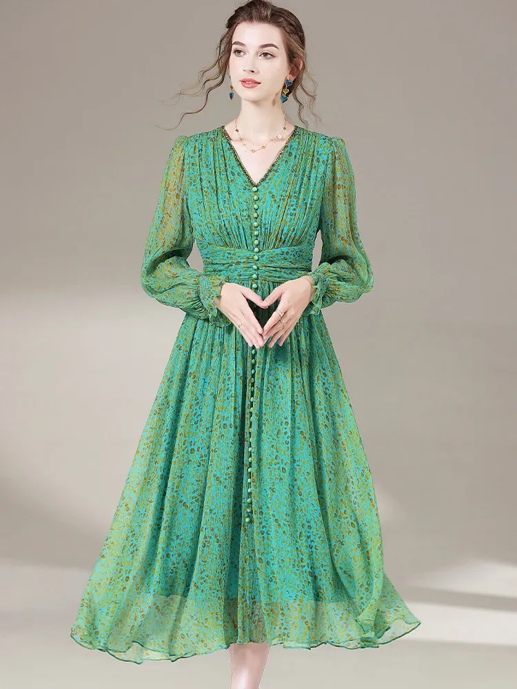 

AYUNSUE 100% Real Mulberry Silk Dress Elegant Dresses for Women Summer Woman Clothes Party Dress Leopard Print Платье Женское