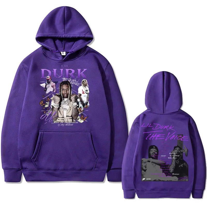 Rapper Lil Durk Hoodie cetak grafis pria wanita Hip Hop mode Vintage bertudung kaus pria Hoodie katun bulu longgar