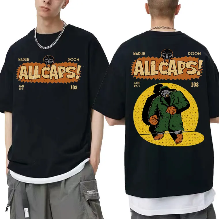 Top Women's Loose Hip Hop T-shirt Men's and Women's T-shirt Singer Mf Doom Madlib Mad Villain Double Sided Pattern T-shirt