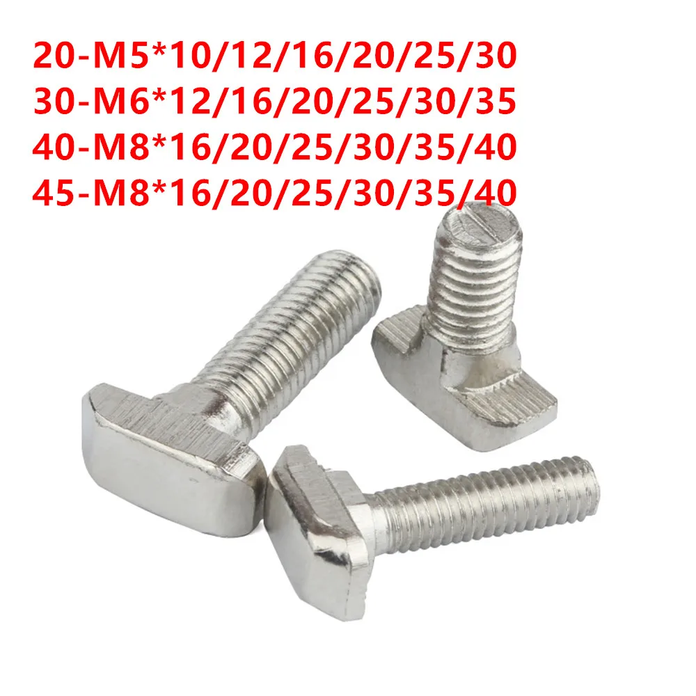 M5 M6 M8 T Hammer Head T Bolt Aluminum Connector T Head Bolts Screws for EU 20/30/40/45 Aluminum Profile T-slot Screw