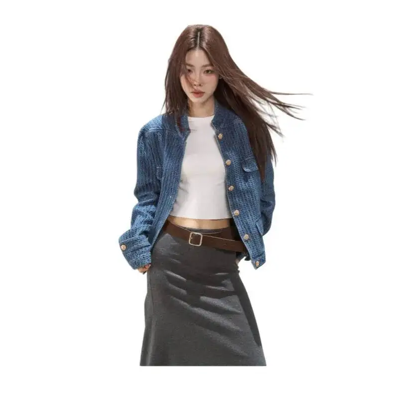 

Women's Denim Jacket Cardigan 2026 Spring New Blue Textured Denim Jacket Loose Fashionable Vibe Outerwear