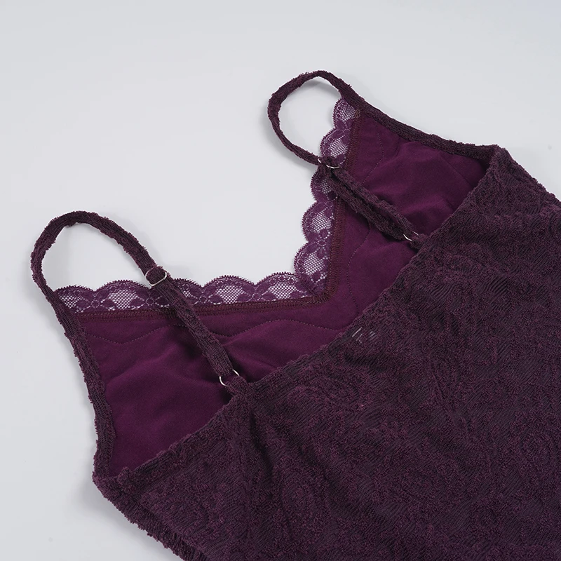 SUCHCUTE Sexy Lila Spitzen-Camisole für Damen, schmales V-Ausschnitt-Top mit Spaghettiträgern, ärmellose Sommer-Coquette-Weste, Y2K Fairycore-Kleidung – Detail 6