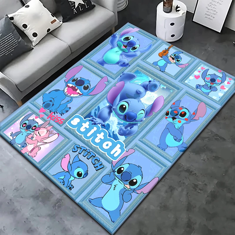 Alfombra con estampado HD de dibujos animados de Stitch para decoración de sala de estar, dormitorio, Picnic, campamento, cocina, alfombra para