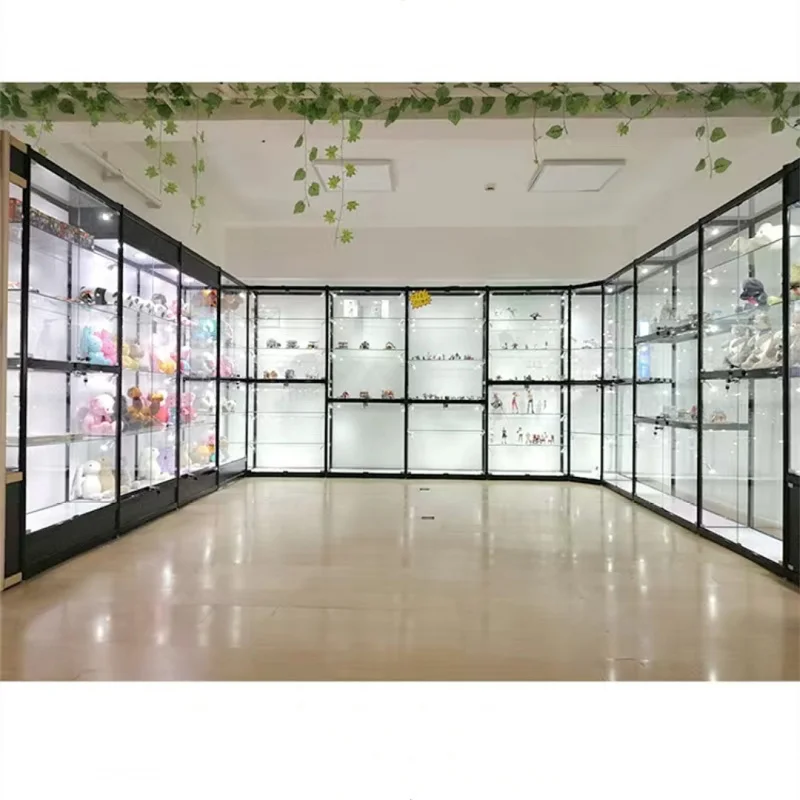 Custom. Hot Sale High Display Floor Standing Figure Glass Showcase Locking Aluminum Display Cabinet