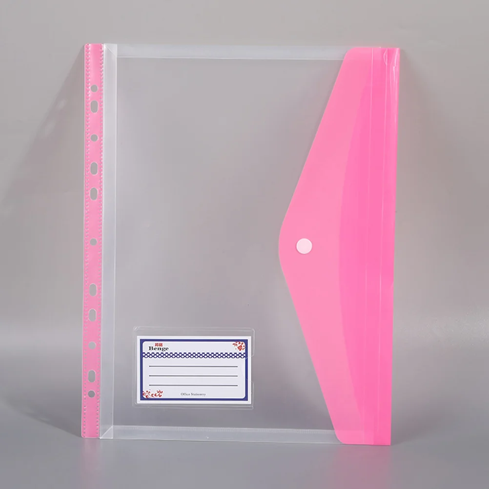 

6 Pcs Pink Transparent File Bags Binder Dividers with Pockets Documents Folder Pp Snap Button Student Use Clips