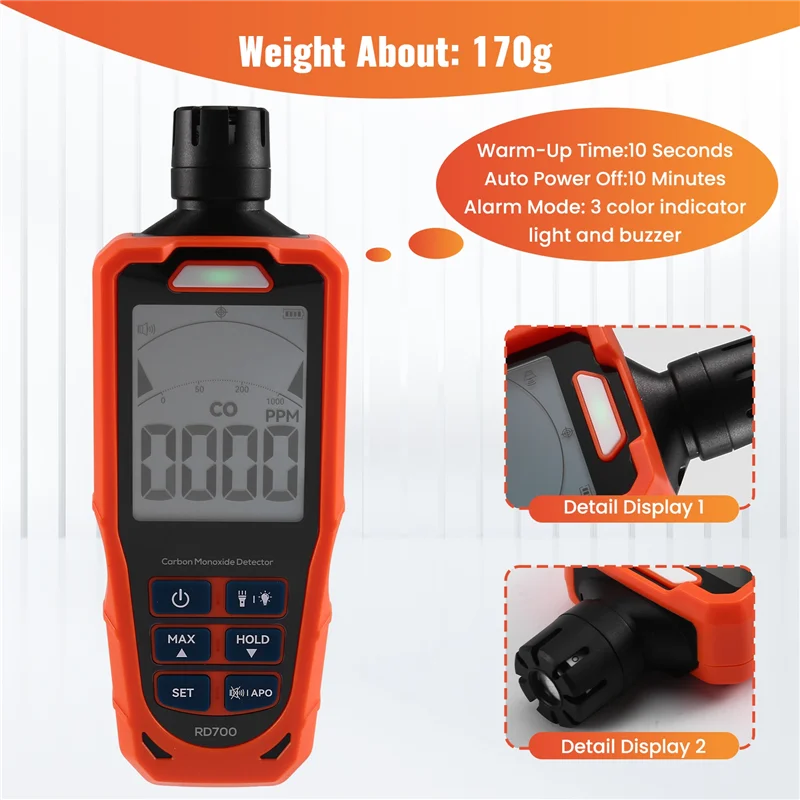 A68Z RD700 Misuratore di CO Rilevatore di monossido di carbonio Analizzatore di gas professionale con sensore ad alta precisione Tester della qualità dell'aria