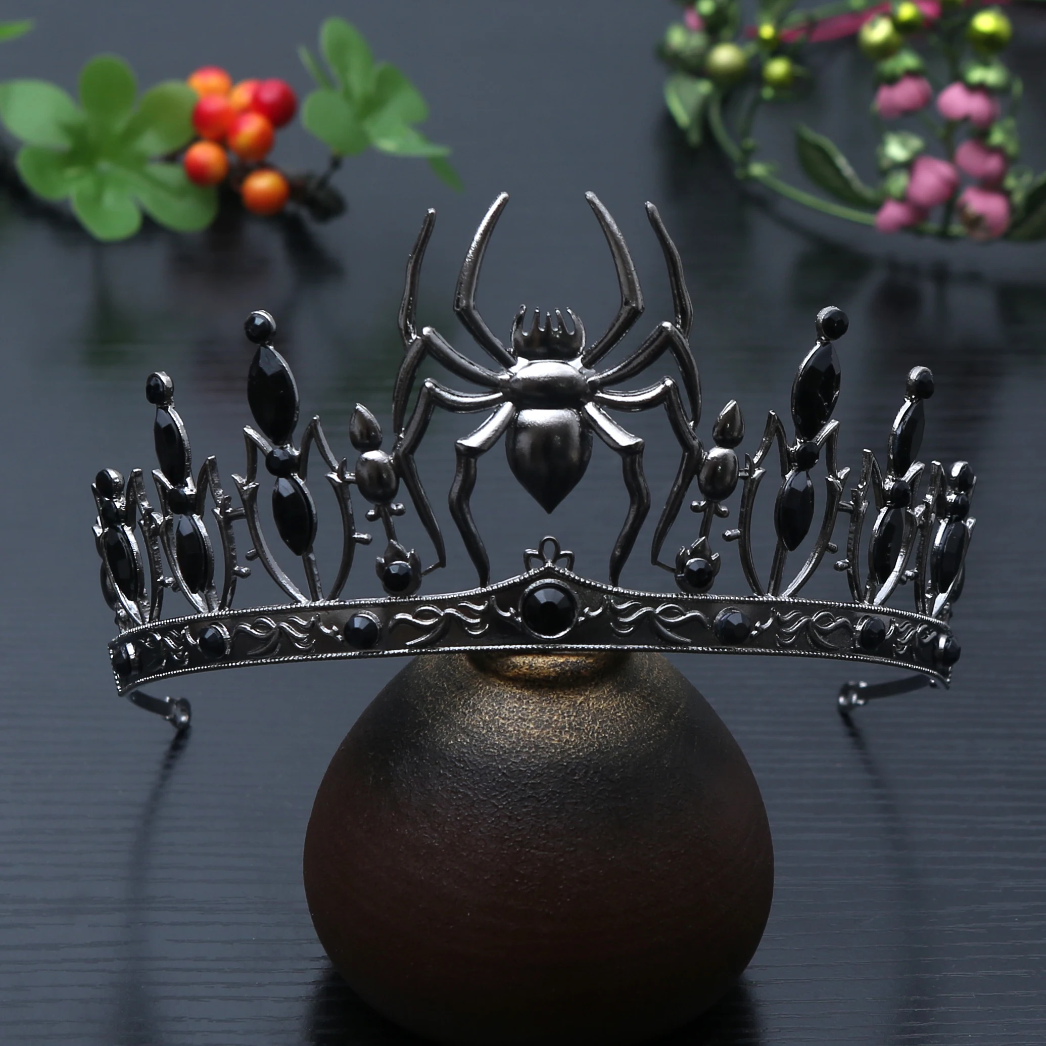 

Gothic Halloween Hair Crown Spider Mysterious Black Alloy Water Diamond Headwear Makeup Ball Vampire Role Playing Accessories